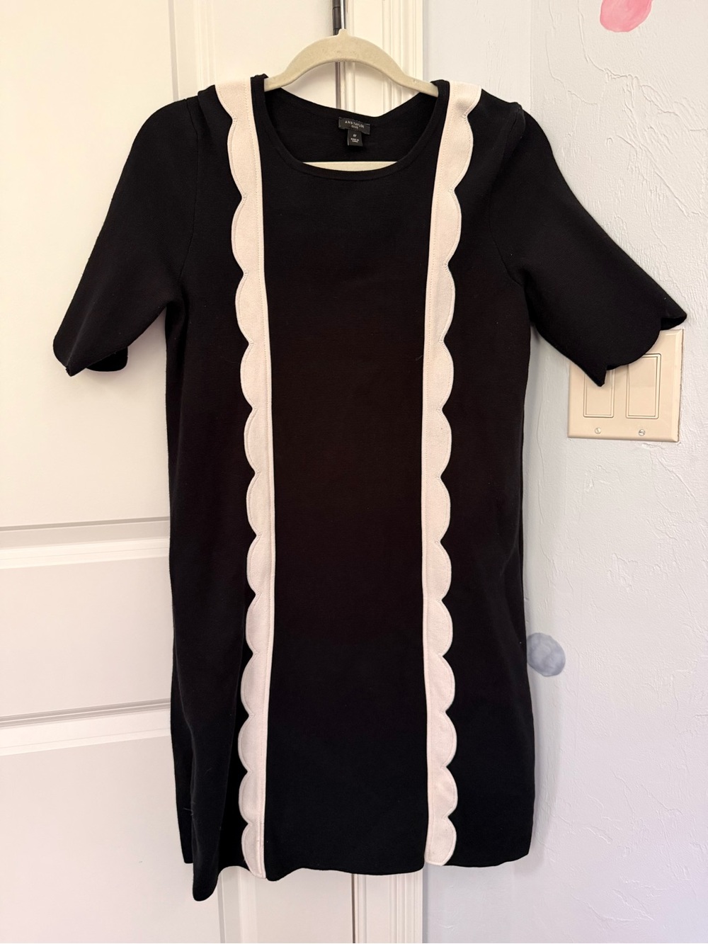 Ann Taylor Black Mini Dress with Cream Scallop Trim